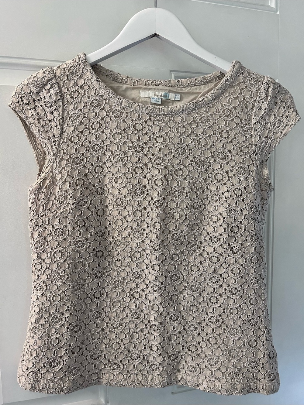 Boden Light Beige Lace Cap Sleeve Top